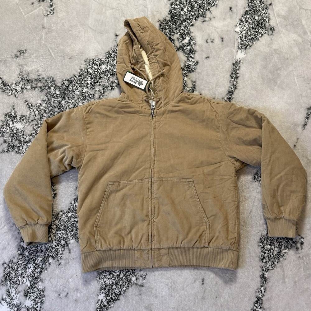 Alpine Design Coat Womens Size S Tan Hooded Quilted Corduroy 100% Organic Cotton